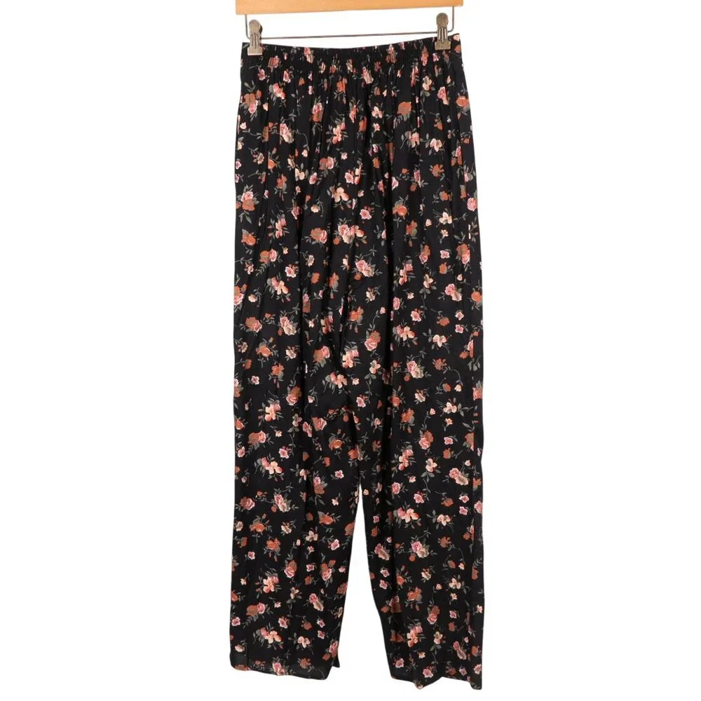 Feruccio VTG Outfit M Women Floral Button Up Tie Shirt Elastic Waist Pants Black - Picture 6 of 7